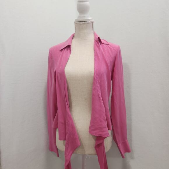 BCBGMAXAZARIA 100% Silk Long Sleeve Wrap Blouse Pink Medium - Picture 7 of 11